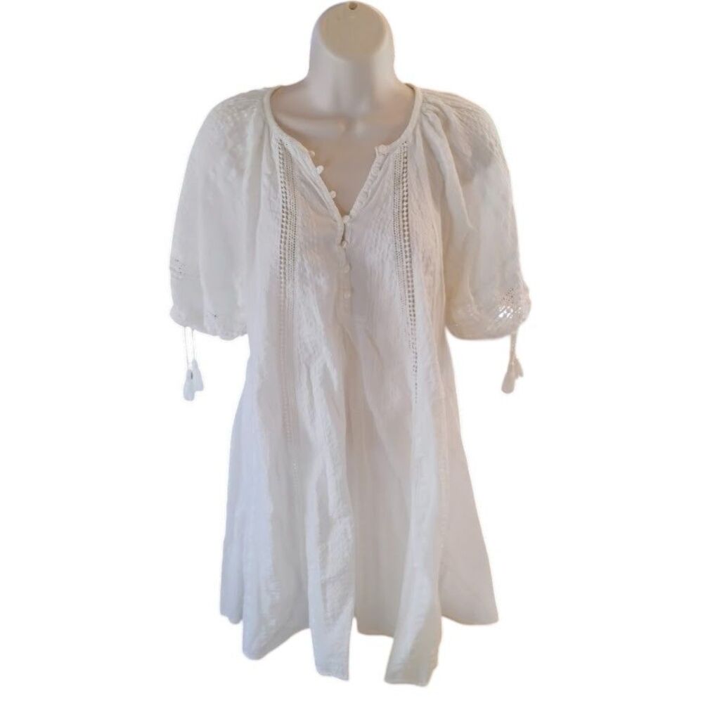 Cleobella Alba Mini Dress Ivory Size XS Oversized Boho Coquette Organic Cotton